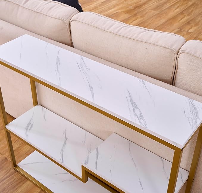loglus Console Table for Entryway, Faux Marble MDF Sofa Table