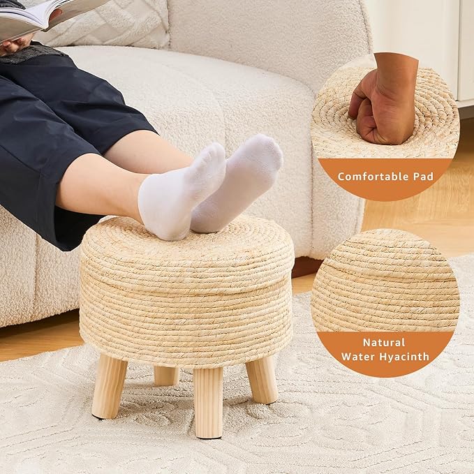 Cpintltr Storage Ottoman Poufs Handwoven Footstool Natural Seagrass Round