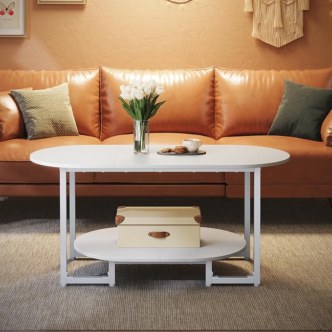 HOOBRO Coffee Table for Living Room, Oval Small Coffee Table