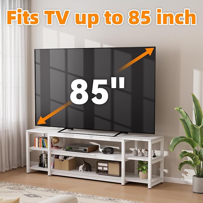 Aquzee White TV Stand for up to 85inch, Entertainment Center for 70 75 80 85" TV