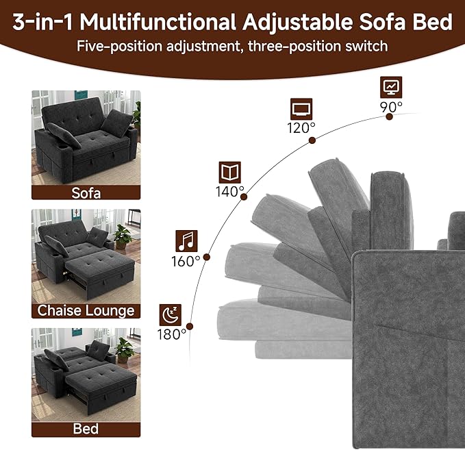 Loveseat Sleeper Sofa, 3-in-1 Convertible Sofa Bed, Pull Out Couch