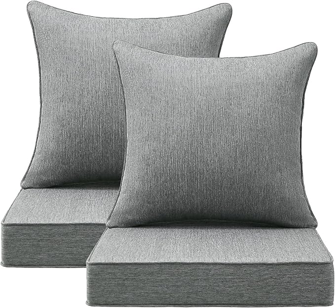Outdoor Deep Seat & Back Cushion Set, 24 x 24 Inch Water Repellent and Fade