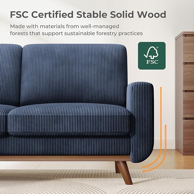 Vesgantti 68" Loveseat Sofa Dark Blue, Comfy Corduroy Couch