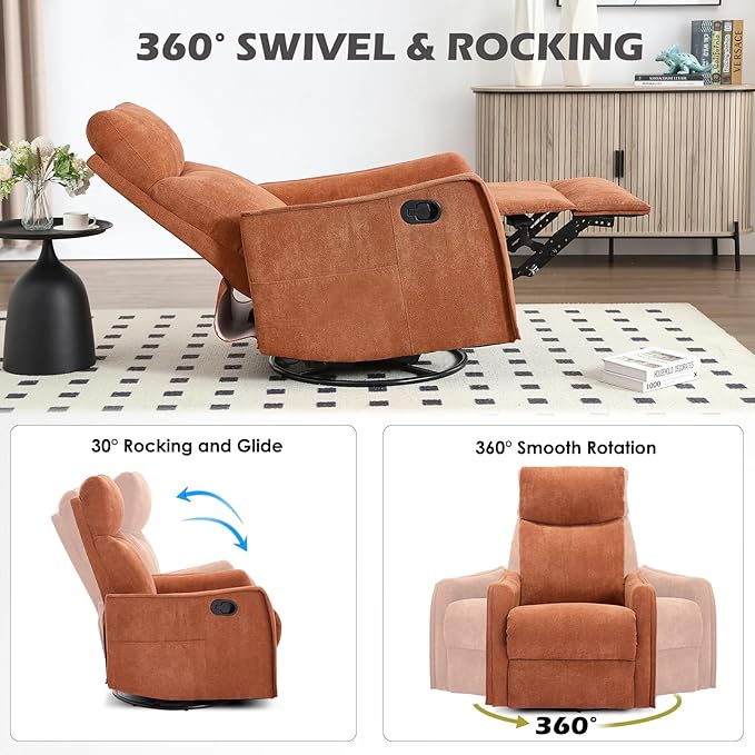 Trustyue Swivel Rocker Recliner Chair, 360° Swivel Recliner