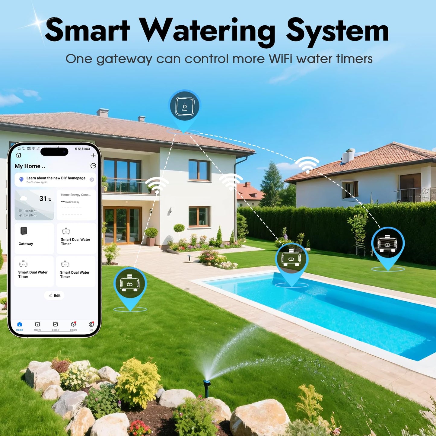 WiFi Water Timer for Garden Hose with Brass Inlet,Smart Hose Timer with WiFi Hub, APP & Voice Control,Up to 20 Watering Plans, 2-Zone Sprinkler Drip Irrigation System Controller for Yard Lawn Watering