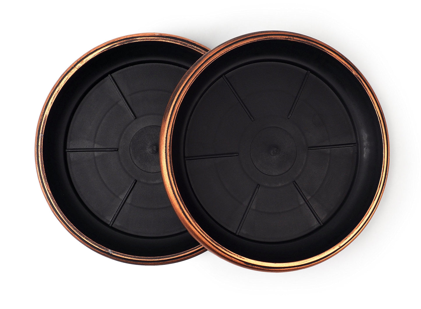 Sapphire USA 11" Decorative Heavy Duty Tray/Saucer (2 Pack) Rustic Medieval/French Country Look, Pot/Planter Base for Indoor/Outdoor Decor Use. Long Lasting, Reusable Light Weight (11 inches, Copper)