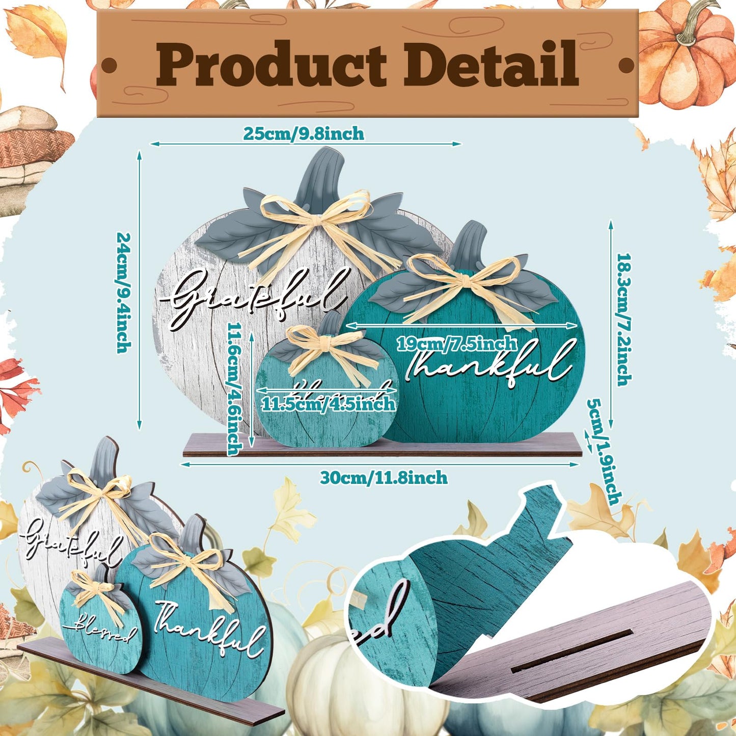 Soaoo Fall Pumpkin Table Decorations Fall Wooden Thankful Blessed Centerpiece Autumn Grateful Tabletop Decor Farmhouse Thanksgiving Harvest Pumpkin Block Signs for Party Rustic Table Shelf Decor Home