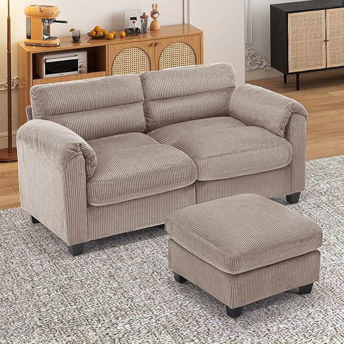 HAOMARKETS Corduroy 2-Piece Sofa Set, Upholstered Ottoman and Loveseat 2-Seater