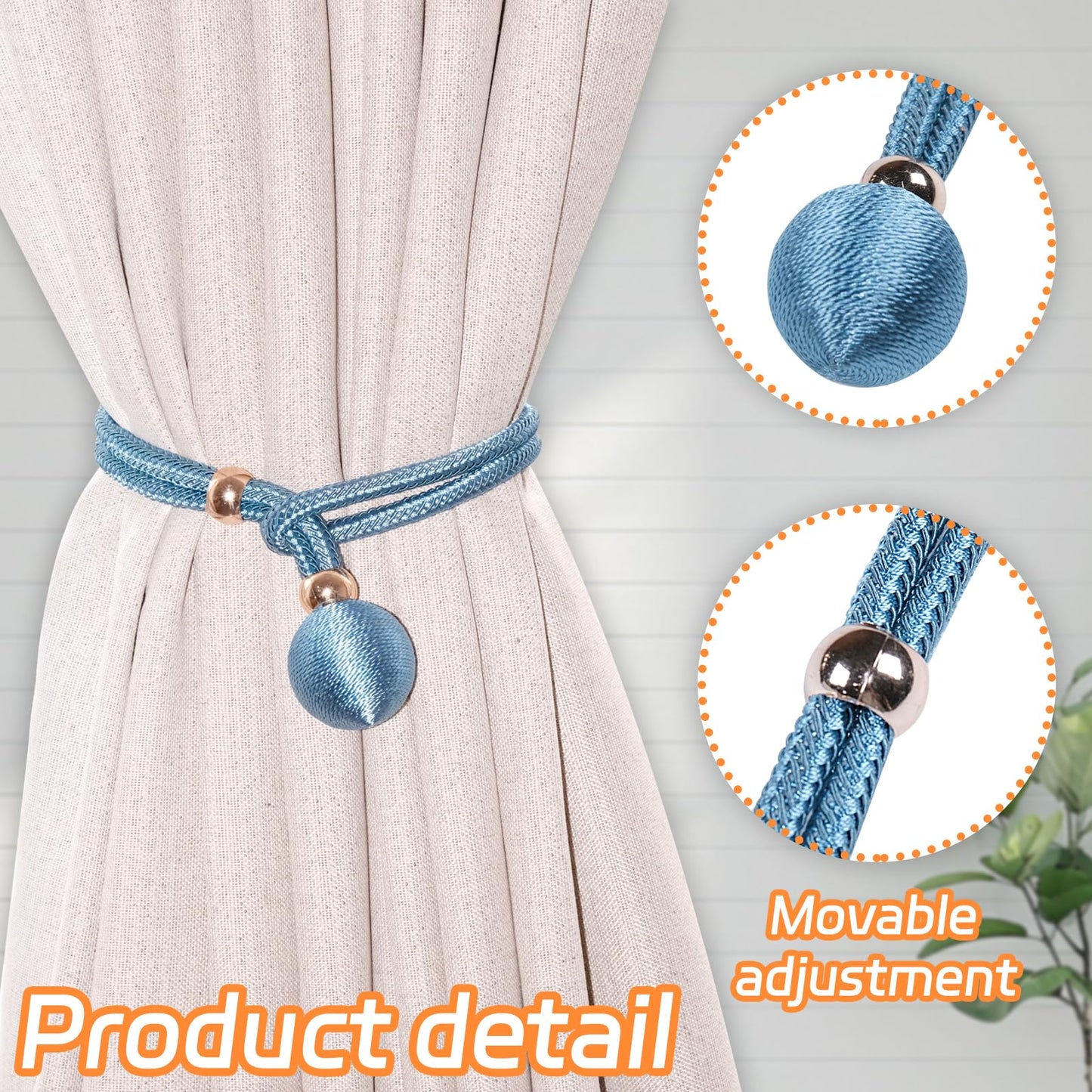 Curtain Tiebacks Decorative Holdbacks with Ball, 4 Pack Simple and Elegant Handmade Tie Backs for Modern Drapes, Wedding Party, Home Office (Orange)