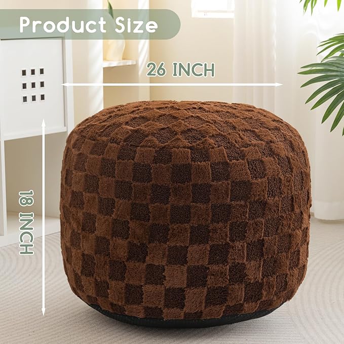 HIGOGOGO Round Stuffed Pouf Ottoman, Plaid Poufs