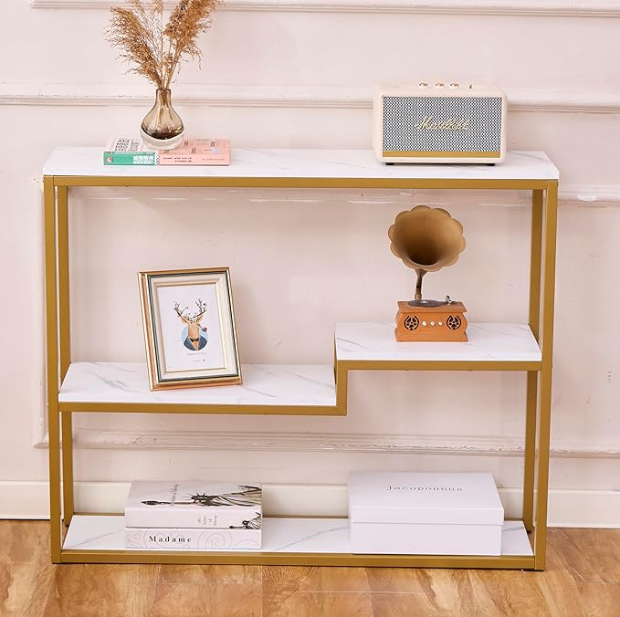 loglus Console Table for Entryway, Faux Marble MDF Sofa Table