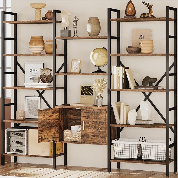 INNOD 70" Triple 5 Tier Book Shelf, Large Industrial Bookcase