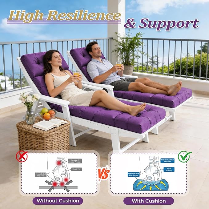 Chaise Lounge Cushion Outdoor, Waterproof Thick Patio Lounge Chair Cushion