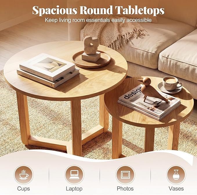 Giantex Round Nesting Coffee Table Set of 2, Wood Nesting End Tables