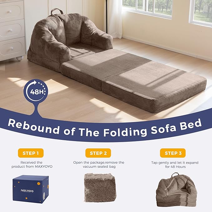 MAXYOYO Folding Sofa Bed with Backrest, Boneless Fold Out Couch Bed with Handle