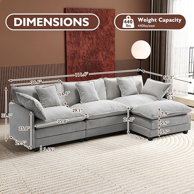 Ihanherry 111.4" L Shaped Modern Sofa Modular Sectional Cloud Couch