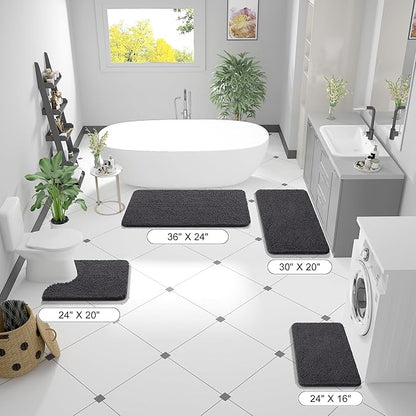 OLANLY Large Bathroom Rugs 47x32, Extra Soft Absorbent Chenille Bath Rugs, Rubber Backing Quick Dry, Machine Washable Bath Mats for Bathroom Floor, Tub and Shower, Home Decor Accessories, Dark Grey