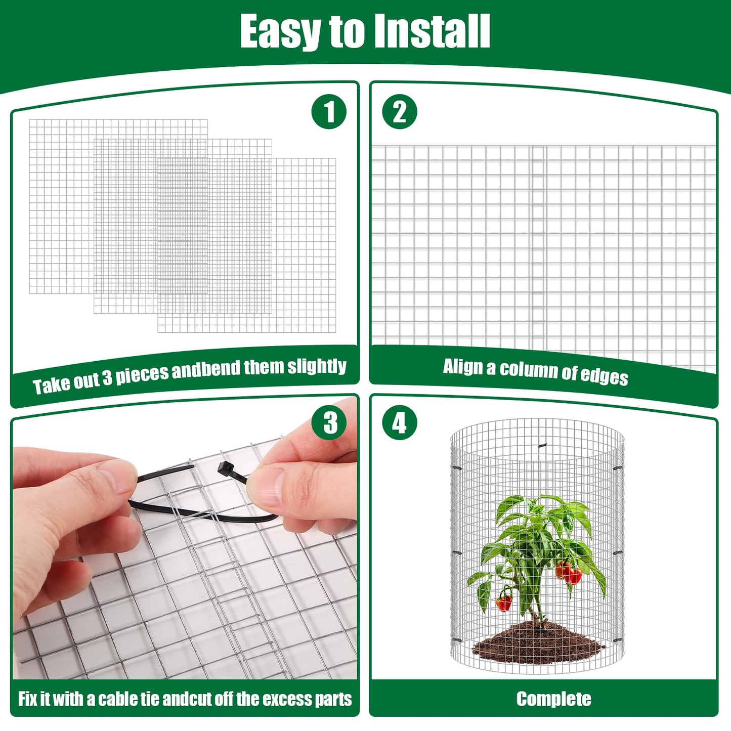 30Pcs Garden Plant Protector Cage 12''x12'', 10 Set Metal Wire Protectors for Plants, Protection Cages with Stakes Nylon Ties, Animals Barrier to Keep Chicken Rabbit Away from Plants Flower Vegetables