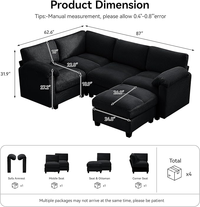87'' U-Shaped Sectional Sofa