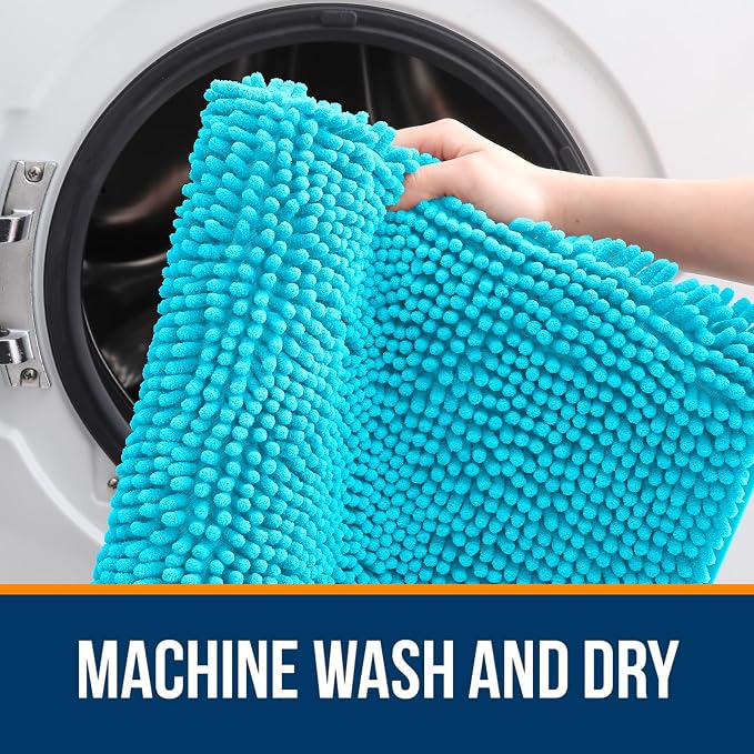 OLANLY Large Bathroom Rugs 44x32, Extra Soft Absorbent Chenille Bath Rugs, Rubber Backing Quick Dry, Machine Washable Bath Mats for Bathroom Floor, Tub and Shower, Home Decor Accessories, Aqua Sky
