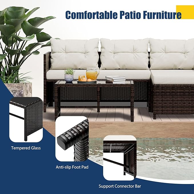 Vongrasig 3 Piece Patio Furniture Sets, All-Weather PE Wicker Outdoor Sofa