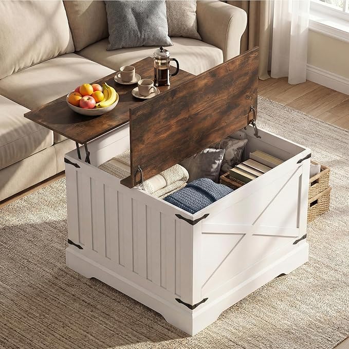 Giantex Farmhouse Lift Top Coffee Table, 31.5" Square Wood Center Table