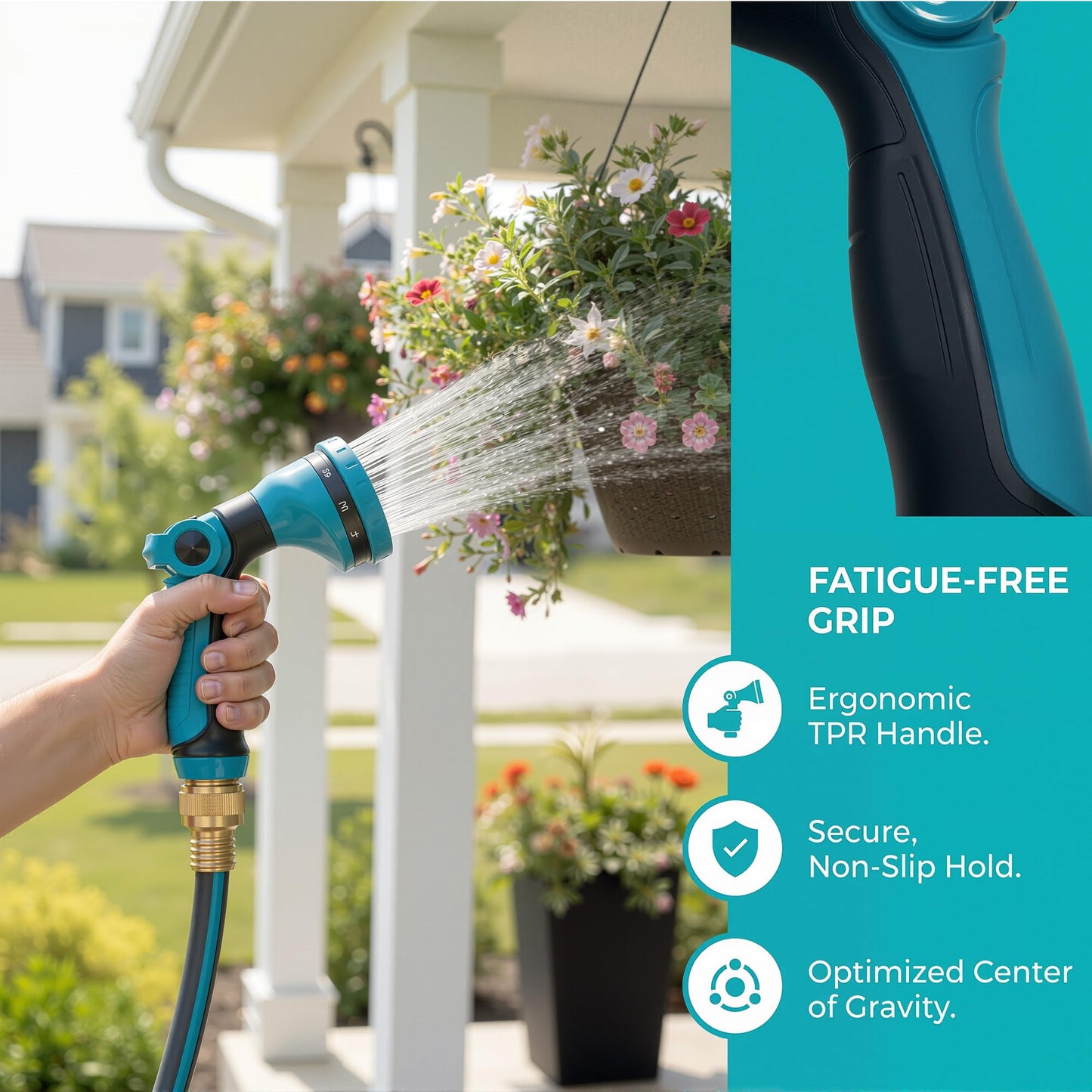 FXFOUCS Garden Hose Nozzle Sprayer-This High Heavy-Duty Spray Nozzle Offer 10 Watering Patterns for Watering Plants,Lawns &Gardens,Washing Cars,Household Cleaning and Showering Pets (Blue-dark)