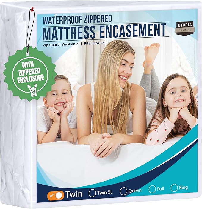Utopia Bedding Mattress Protector Zippered Twin Size, 100% Waterproof Bed Bug