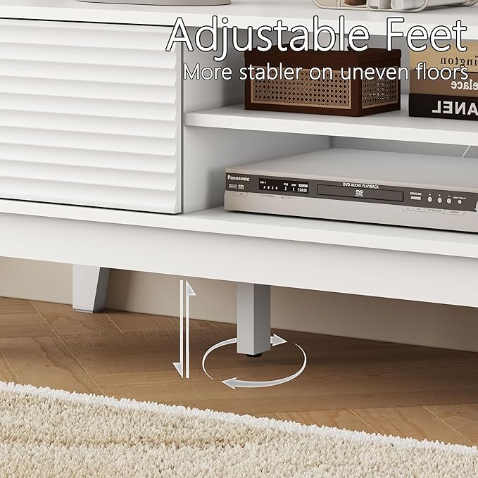 Fluted TV Stand for 55 65 Inch TV, Mid Century Modern Entertainment Center