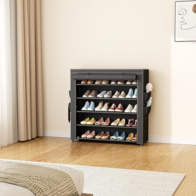 LANTEFUL Shoe Rack with Covers 5 Tier Tall Shoe Rack Organizer Large Capacity