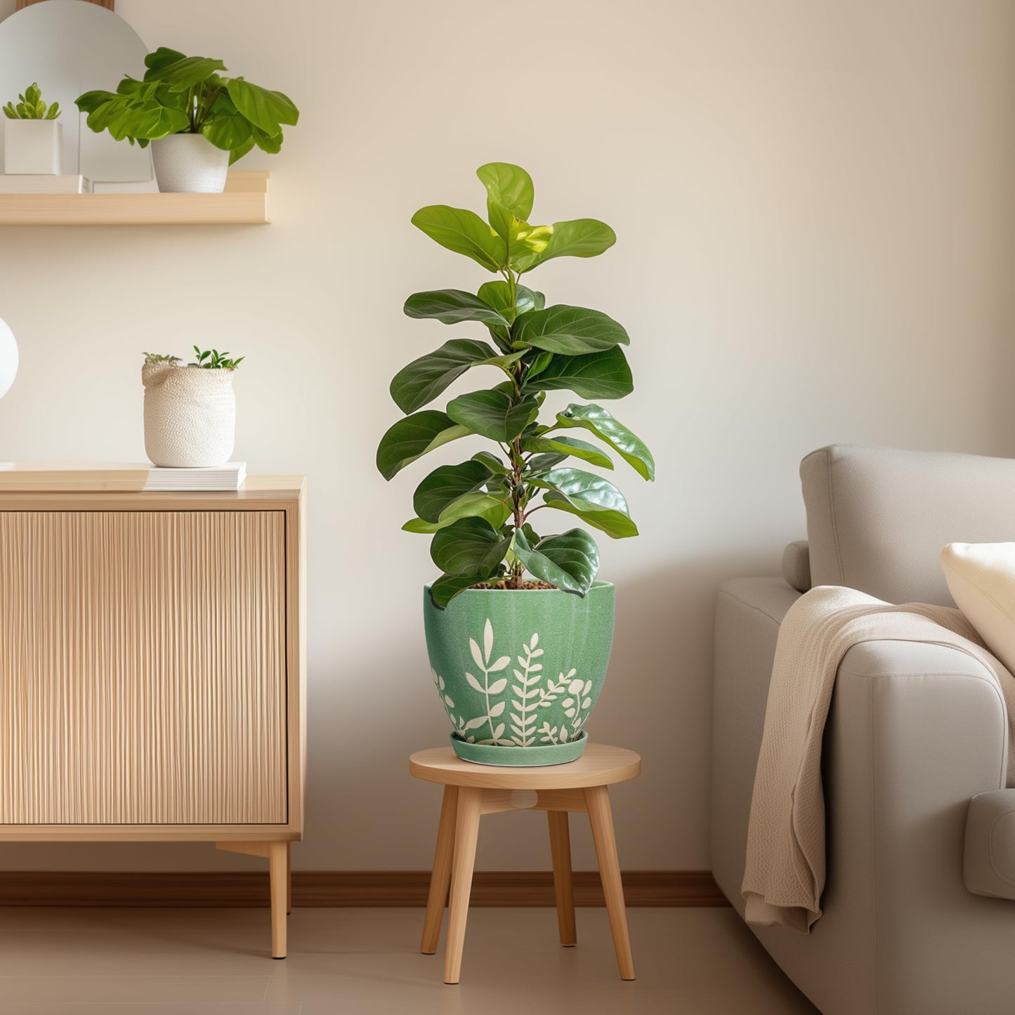 EPFamily 8 Inch Indoor Plant Pot with Drainage and Saucer - Ceramic Planter for Indoor Outdoor Plants, Decorative Flower Pot, Desk Home Office Garden Decor, Plant Lovers Gifts, Green