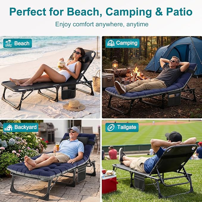ABORON Heavy Duty Tanning Chair, 5-Gear Outdoor Folding Chaise Lounge Chair