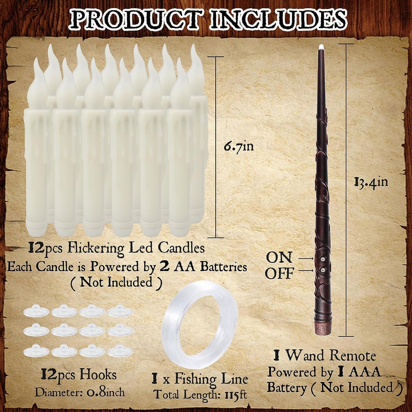 SOONEEDEAR Harry Floating Battery Operated Flameless Hanging Candle Lights with Potter Magic Wand Remote, Floating Candles with Remote, Hanging Decor for Home Classroom Birthday Party Church