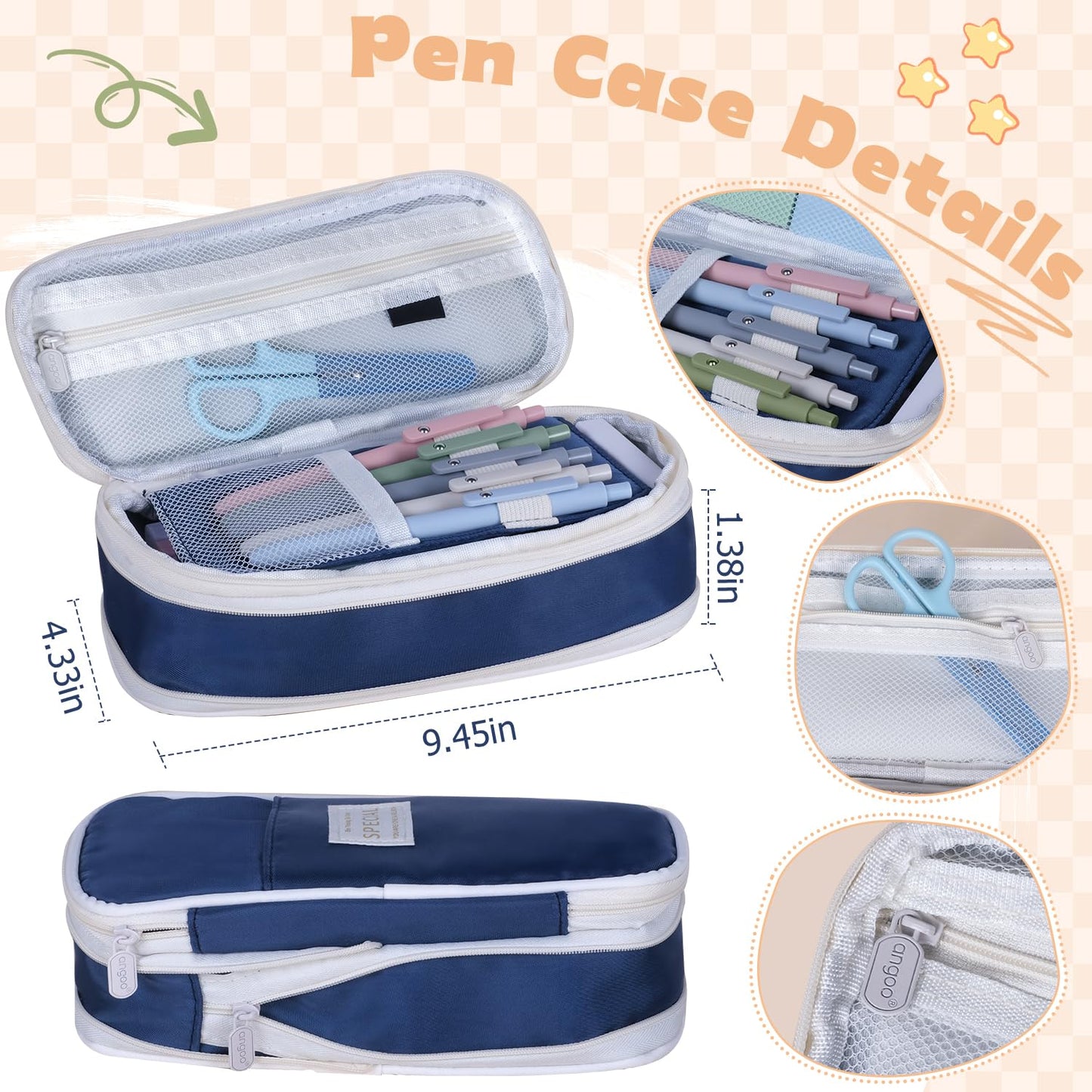 KOUDGY 49Pcs Book Annotation Kit - Aesthetic School Supplies with Cute Pen Case Highlighters Gel Pens and Marker, Sheets Transparent Index Tabs Sticky Notes Bible Study Supplies(Dark Blue)