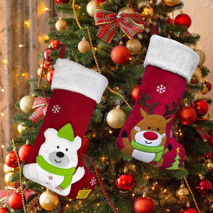 Snowman Christmas Stocking, 20" Velvet Cute 3D Deer Bear Moose Reindeer Xmas Stocking for Children Kids Girls Boys Women Men