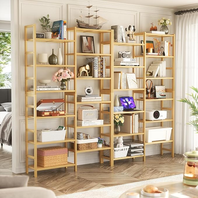Homykic Double Wide Bamboo Bookshelf, 6-Tier Large Open Bookcase