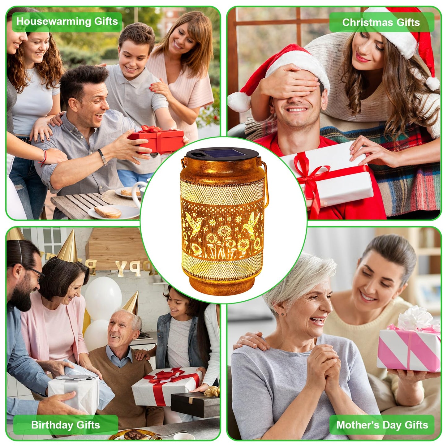 Gifts for Mom Women Grandma Birthday, Solar Lanterns Outdoor Waterproof Hummingbird Garden Decor, Metal Hanging Solar Lights for Outside Yard Patio Pathway Backyard
