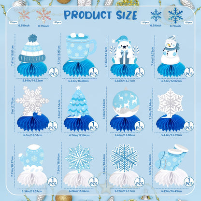 Frozen Winter Wonderland Party Decorations - 12 Pack Winter Themed Snowflake Honeycomb Table Centerpieces and 600pcs Snowflake Confetti for Christmas Holiday Winter Birthday Baby Shower Party Supplies