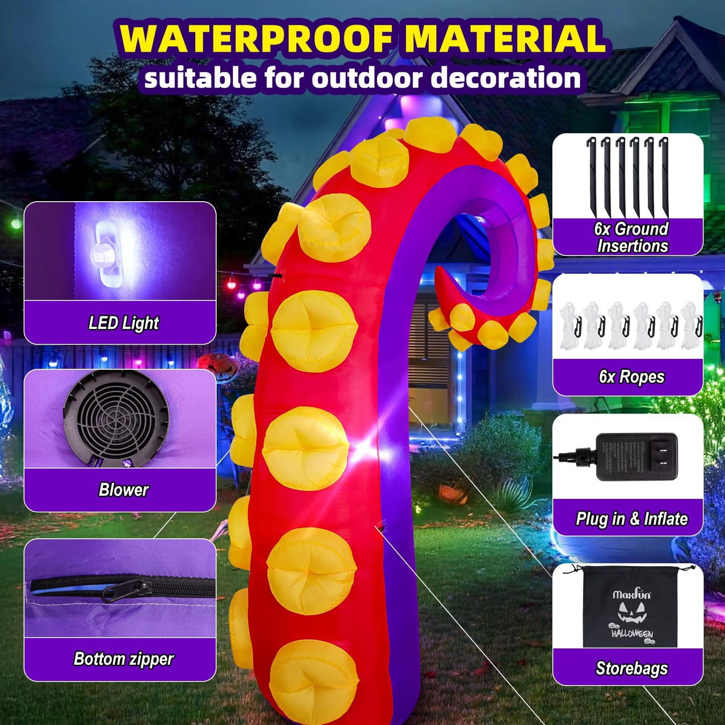 Max Fun 1pc Halloween Inflatables Decoration Inflatable Octopus Tentacles Outdoors Decorations with LED Lights Built-in Blow Up Yard Decoration for Outdoor Garden Lawn (Tentacles - A)