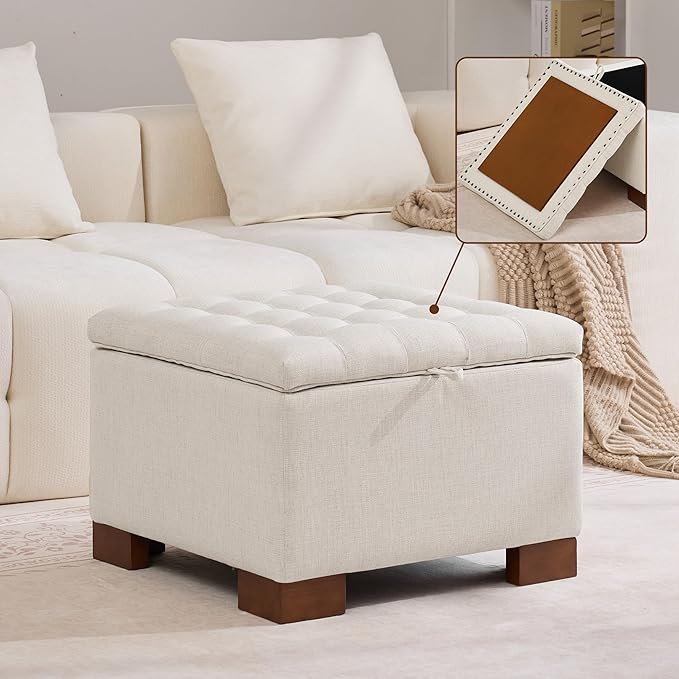 WUTUTUEE 24" Square Fabric Storage Ottoman