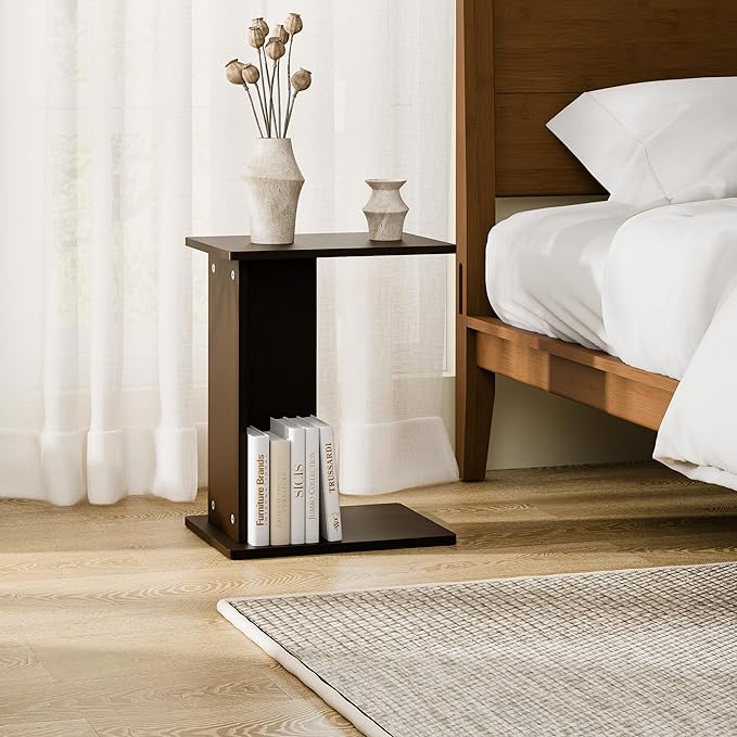 RECCI Solid Bamboo C-Shaped End Table Set of 2