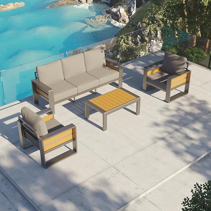 Aoxun Aluminum Outdoor Patio Furniture Set, Coffee Table ×1, Dark Grey & Light