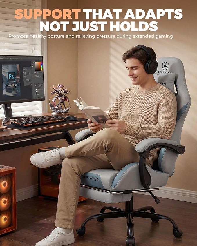 GTPLAYER Gaming Chair with Foot Rest & Pocket Spring Cushion, Ergonomic High