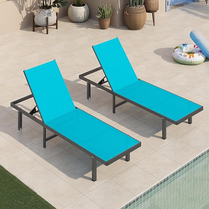 Aluminum Outdoor Lounge Chairs Set of 2, Pool Lounge Chairs