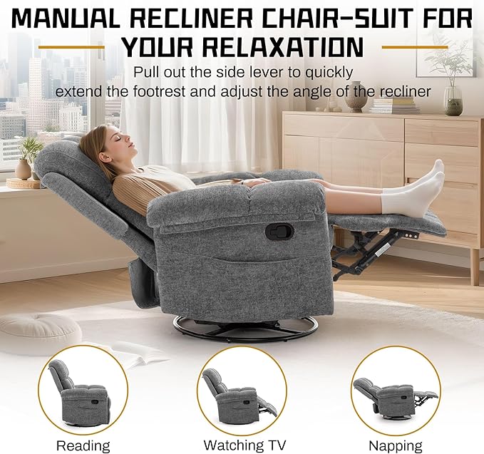 Korser Recliner Chair, Swivel Rocker Recliner Chair