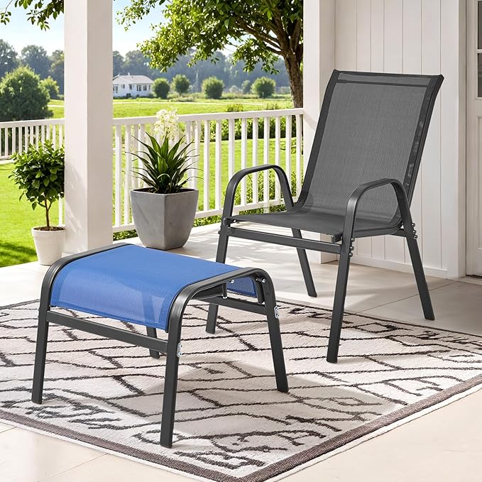 ONBRILL Outdoor Ottoman Set of 2, All Weather Outdoor Foot Stool