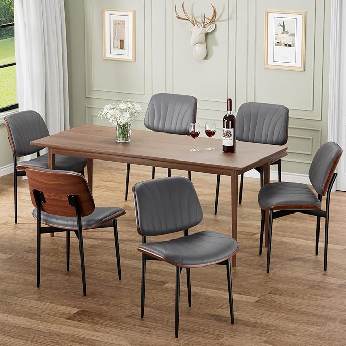REONEY Dining Chairs Set of 8, Mid-Century Modern Upholstered PU Leather Chairs