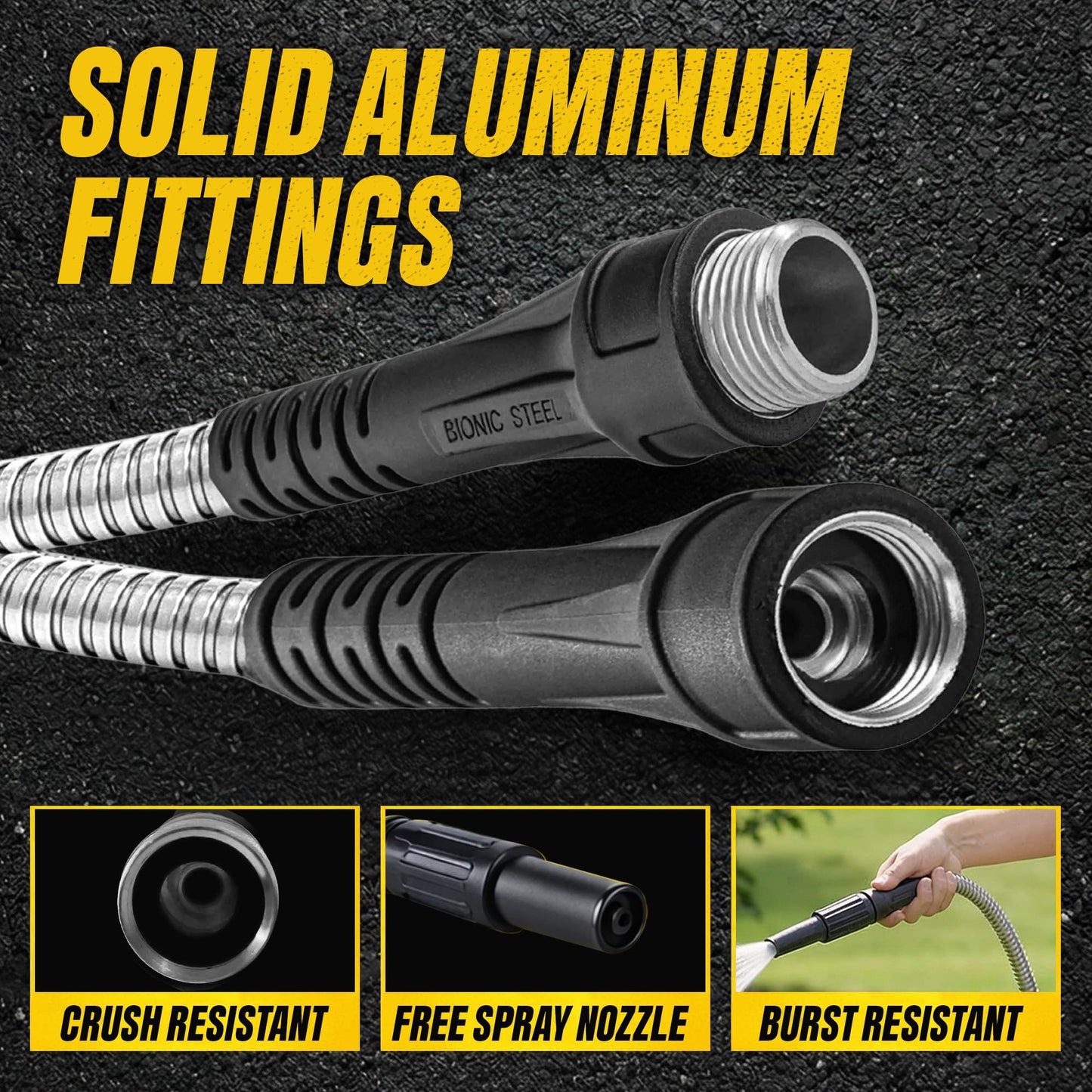 Bionic Steel 25 Ft Metal Garden Hose with Nozzle, 25Ft x 5/8 In. Premium 304 Stainless Steel Metal Water Hose, Flexible Non Kinking, Lightweight, Heavy Duty, for Yard, Outdoor