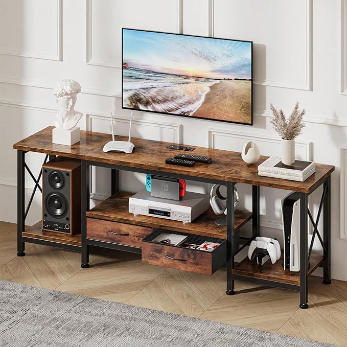 DUMOS 63” TV Stand with Power Outlets, Entertainment Center