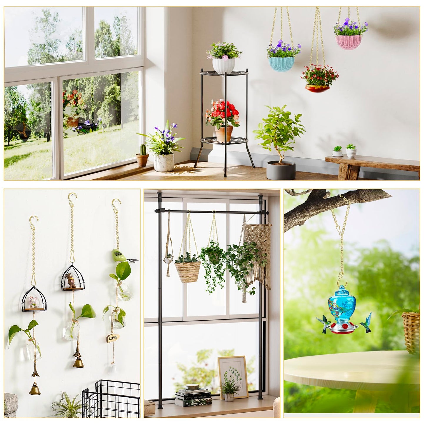 garini Hanging Plant Hooks,200 Inch Metal Glod Hanging Chain with S Hooks for Hanging Plants, Photo, Lantern, Billboards and Planters